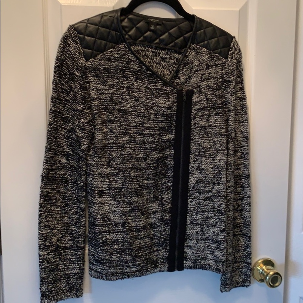 EUC Ann Taylor zipper sweater with vegan leather